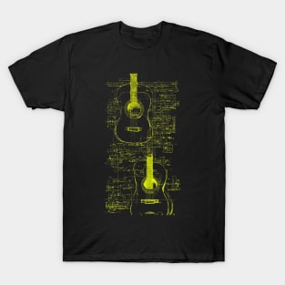 Neon Yellow Acoustic Guitar Da Vinci blueprint T-Shirt